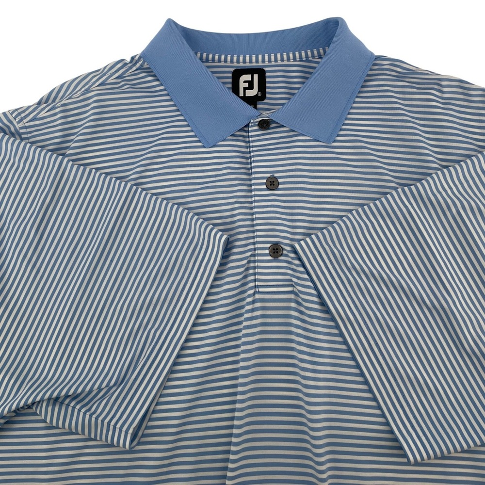 FootJoy Polo Golf Shirt Mens XL Blue White Striped Short Sleeve‎ Performance